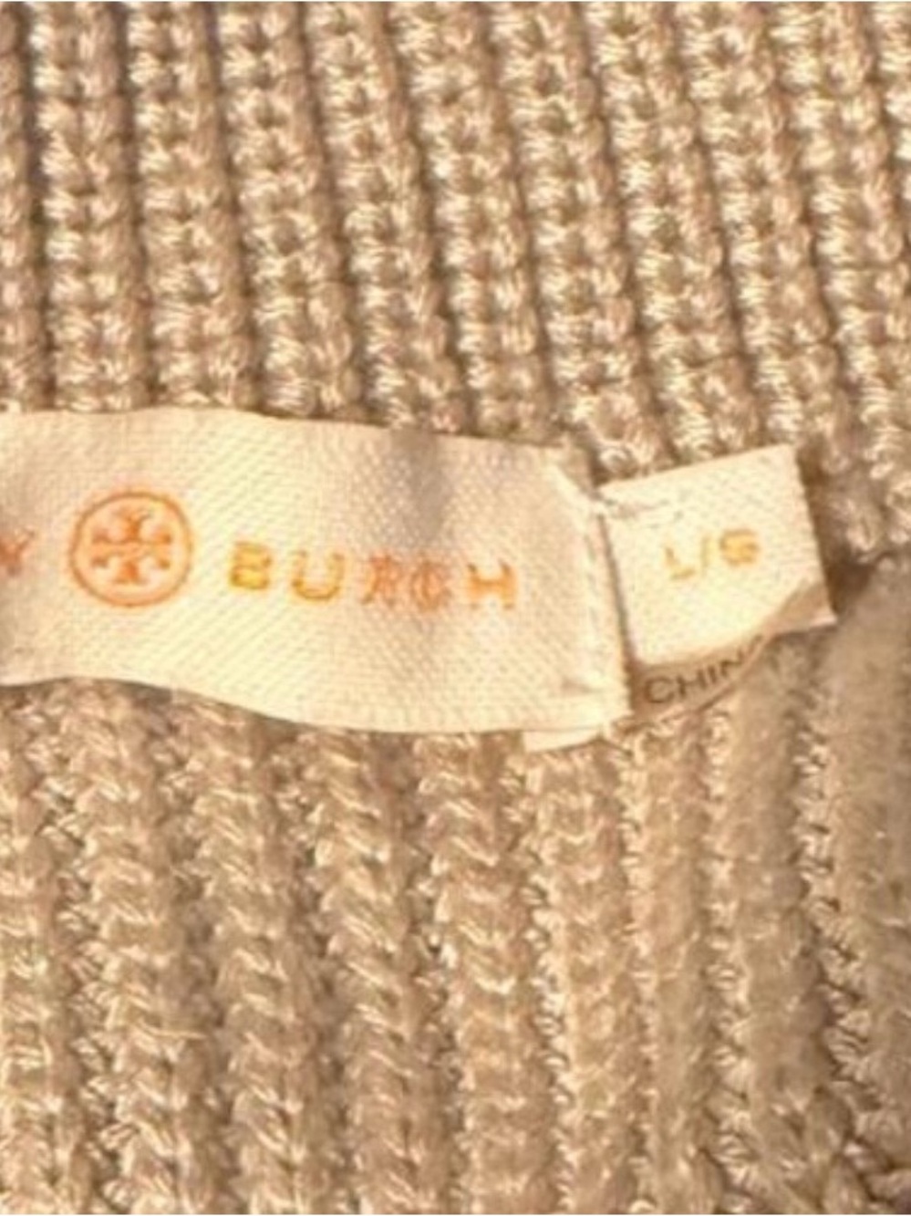 Tory Burch Ribbed Turtleneck Button-Shoulder Sweater - Beige L - Picture 5 of 5